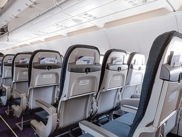 Modern cabin interior of Airbus A320-200