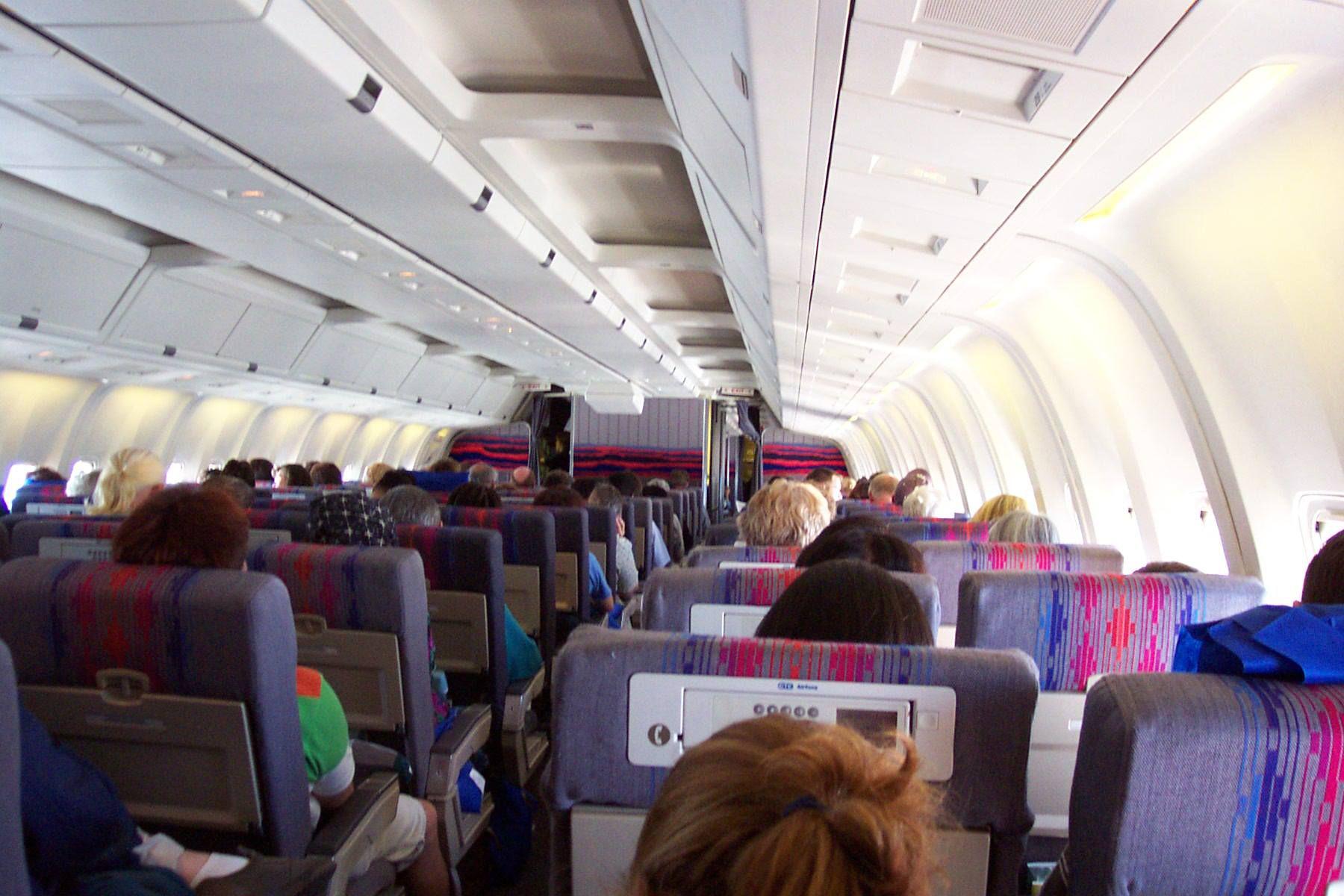Comfortable passenger cabin of Boeing 767-200